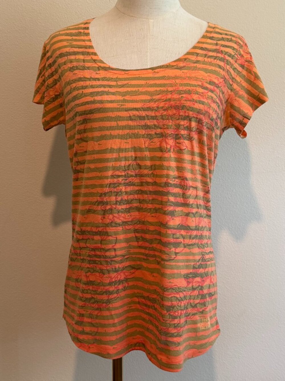 The North Face Orange Striped Graphic Scoop Neck Tee Women's Size L